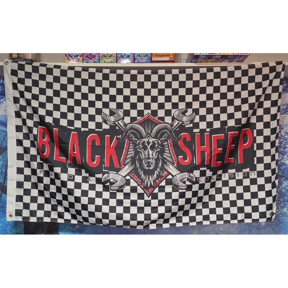 Black Sheep Auto & Collision Promotional Banner Flag Checkered Racing Sign